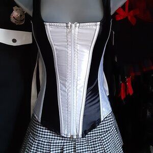 LAST NWT Black/White Zipper Bustier Corset LARGE